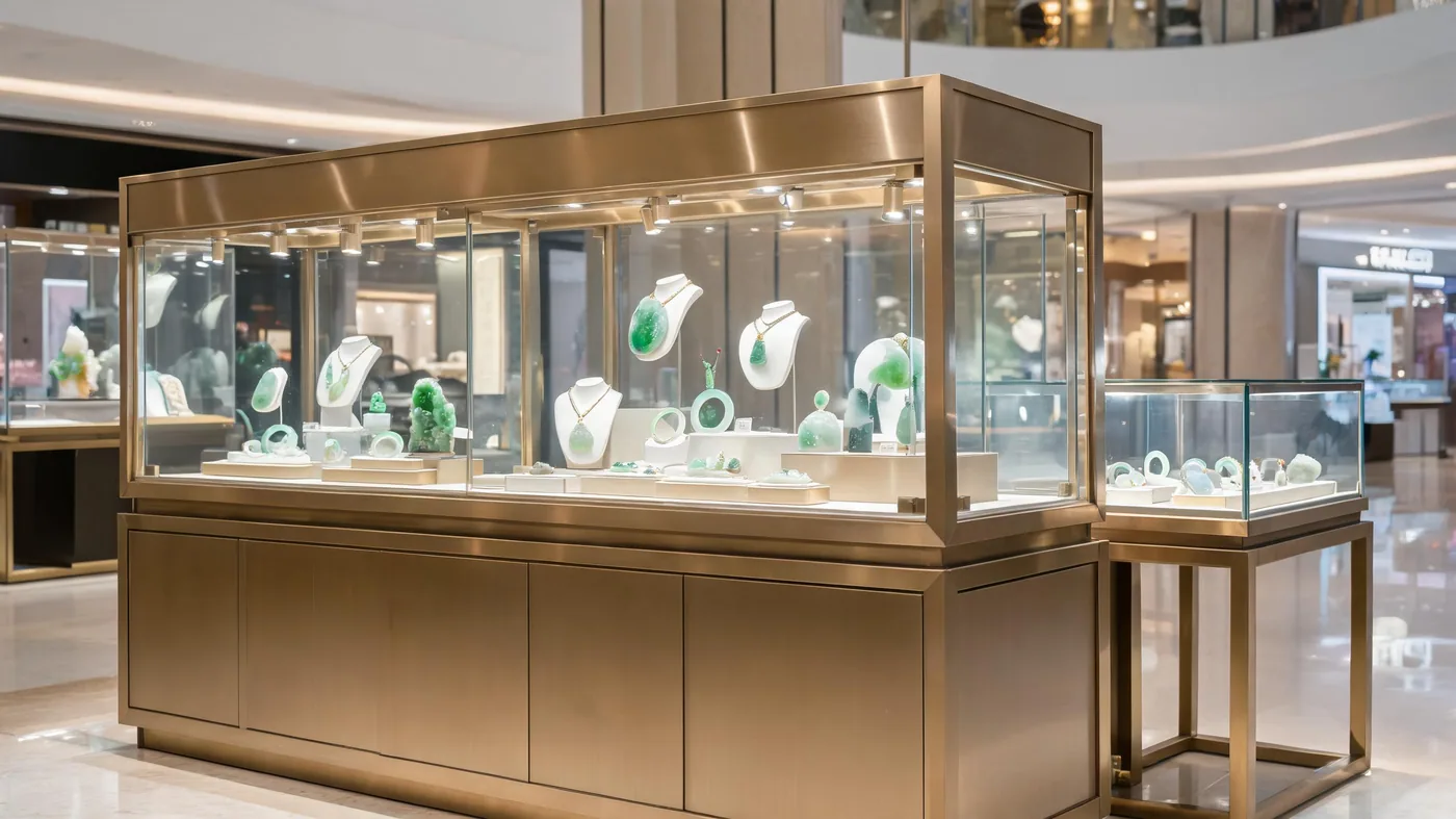 整店交付首饰玉器展柜，展示柜厂家免费设计更贴心 首图