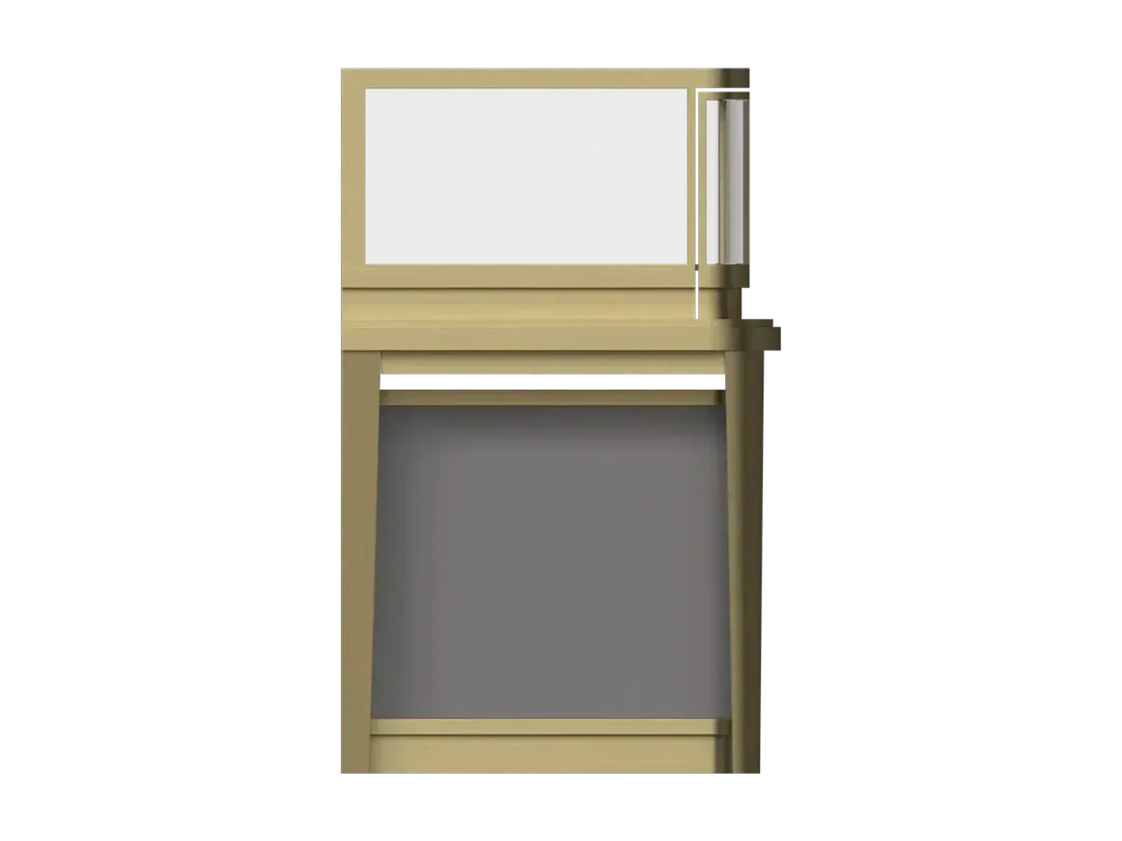 side view of low jewelry counter with base cabinet