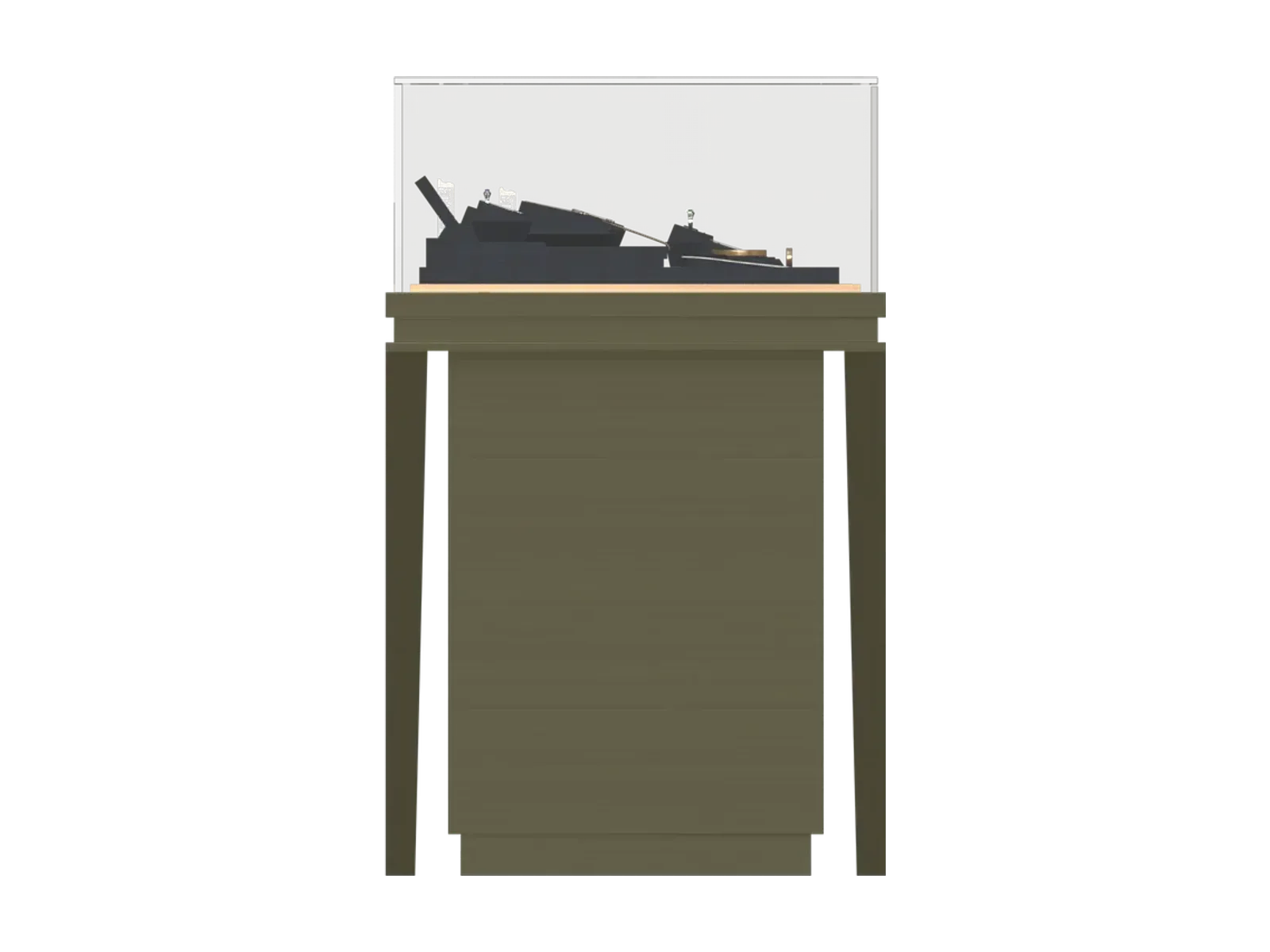 side view of frameless low jewelry counter