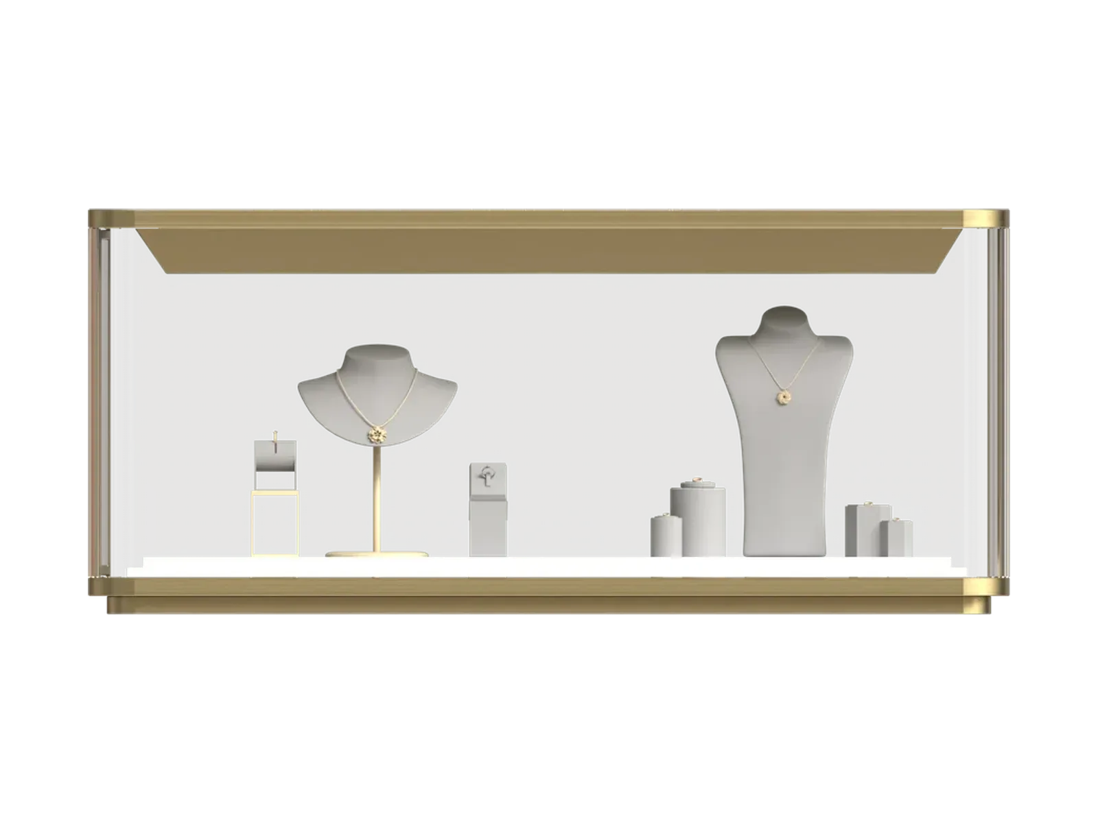 front view of jewelry window display cabinet