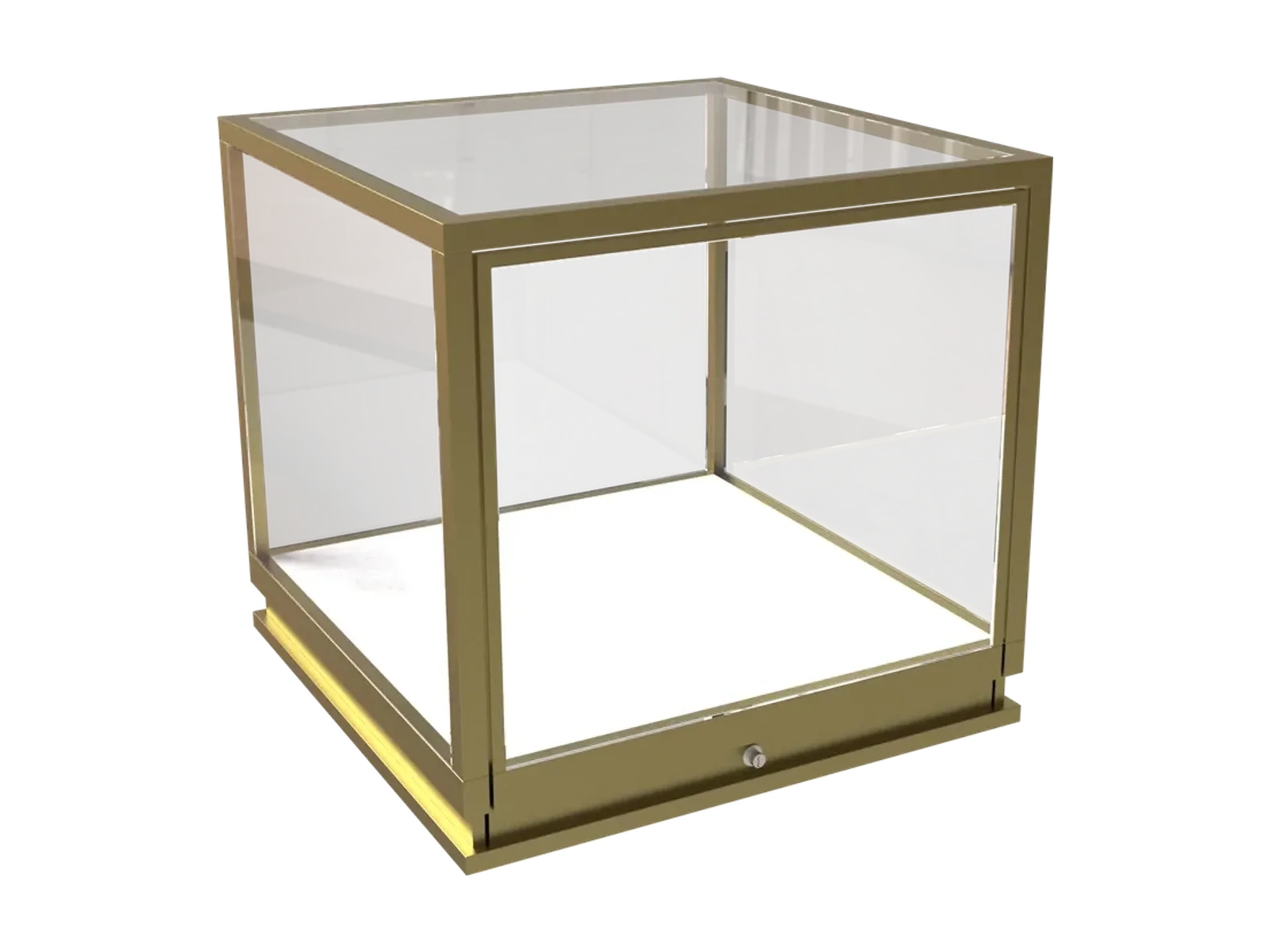 perspective view of square glass cover jewelry showcase
